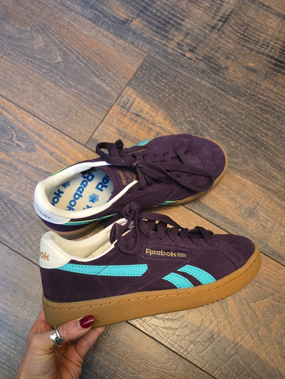 Burgundy Suede Reebok Sneakers, Size 5.5